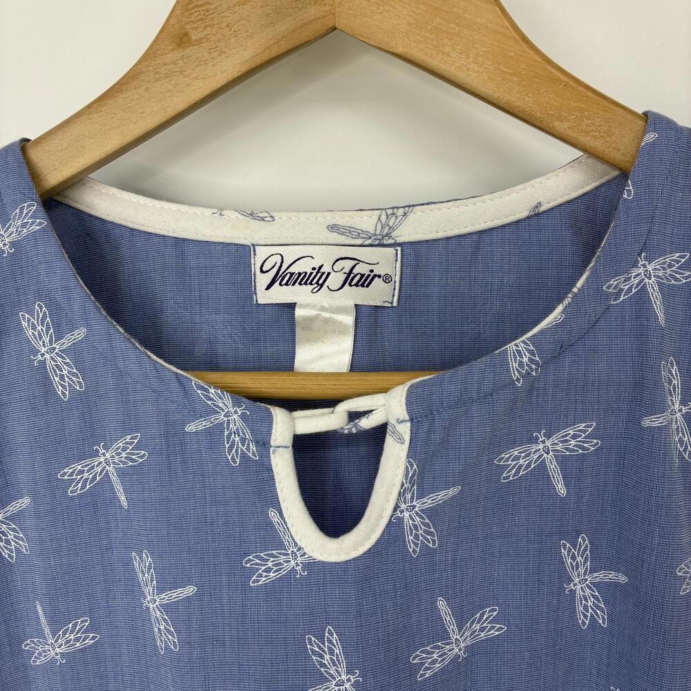 Vanity Fair Summer Nightgown Sleeveless Blue Dragonfly Print Women's size small